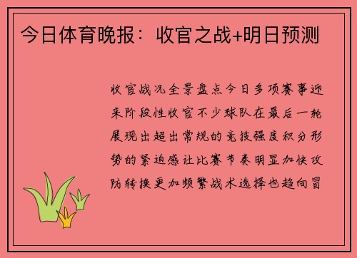 今日体育晚报：收官之战+明日预测